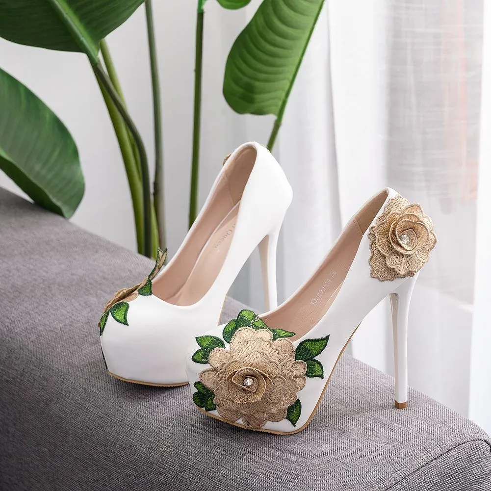 14 cm Big Flower Banquet High Heels Shoes