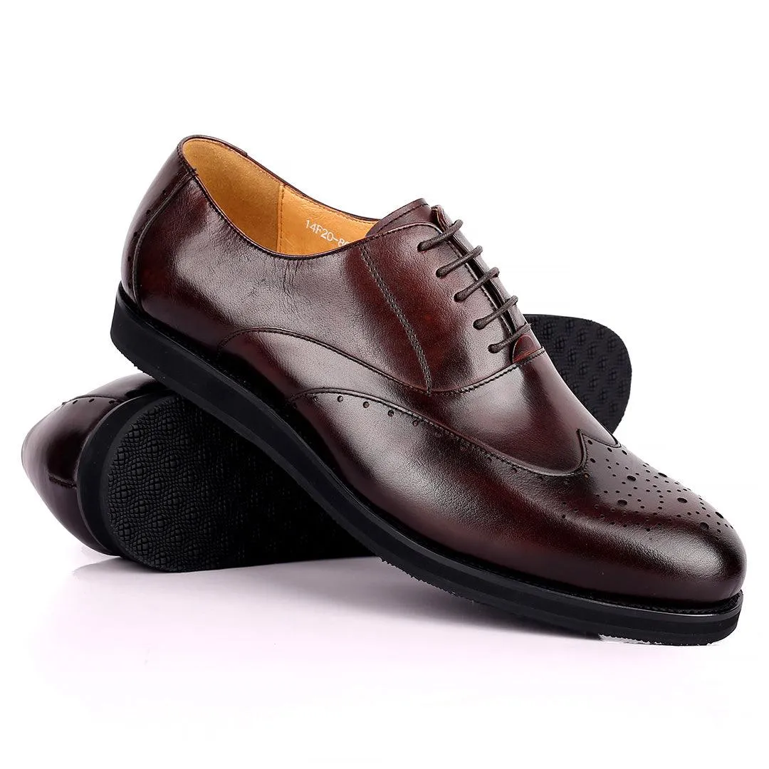 Berlut Classic Brogue Lace Up Designed Leather Shoe - Coffee