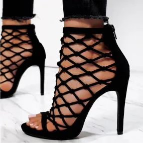 Black Peep Toe Cutout High Heel Sandals