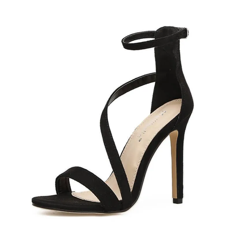 Black Strappy Ankle Pointed Toe Sandals