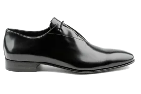 Black Wholecut Oxford Shoes, One Eyelet, One Piece Plain Patent Leather, Designer Oxford Lace-Up Shoes, High Gloss, Leather Sole Best Oxford Shoes for Men: Wal by Debbano