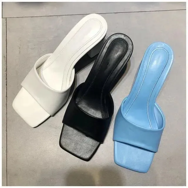 Block-Heeled Slide Sandals