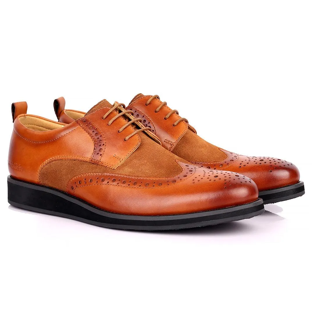 CK Classic Brogue And Half Suede Designed Leather Shoe - Brown