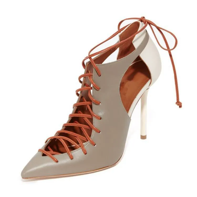 Closed Toe Lace Up Strappy Ankle Sandals