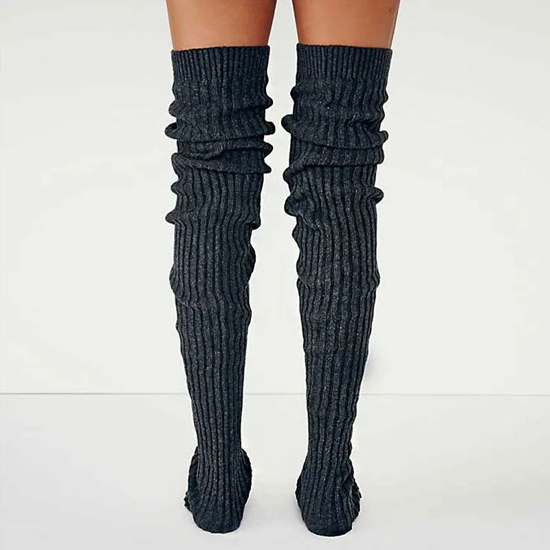 Comfy Solid Color Slouchy Thigh High Rib Knit Leg Warmers