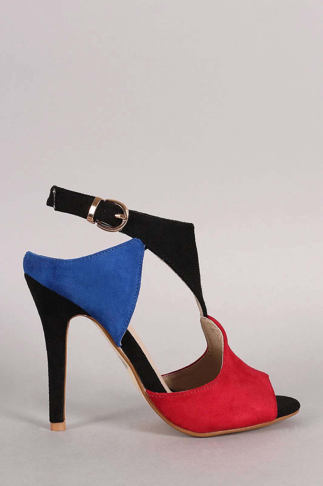 Cutout Block Color Peep Toe Stiletto Heel