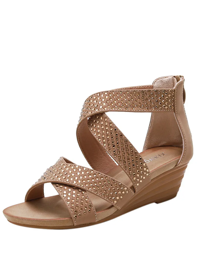 Diamond Cross Wedge Sandals