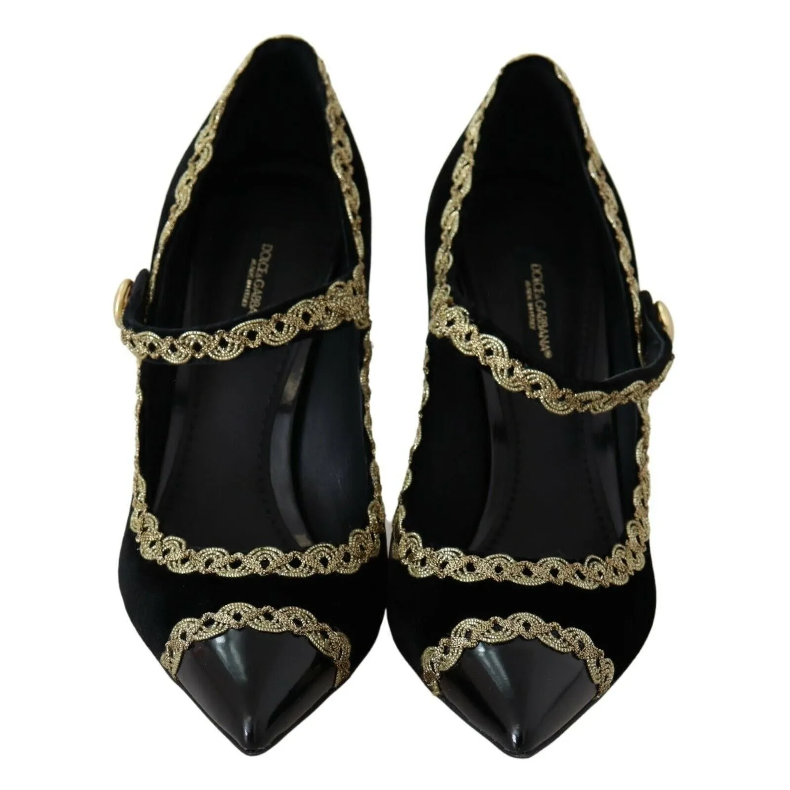 Dolce & Gabbana Elegant Gold-Embroidered Black Velvet Pumps