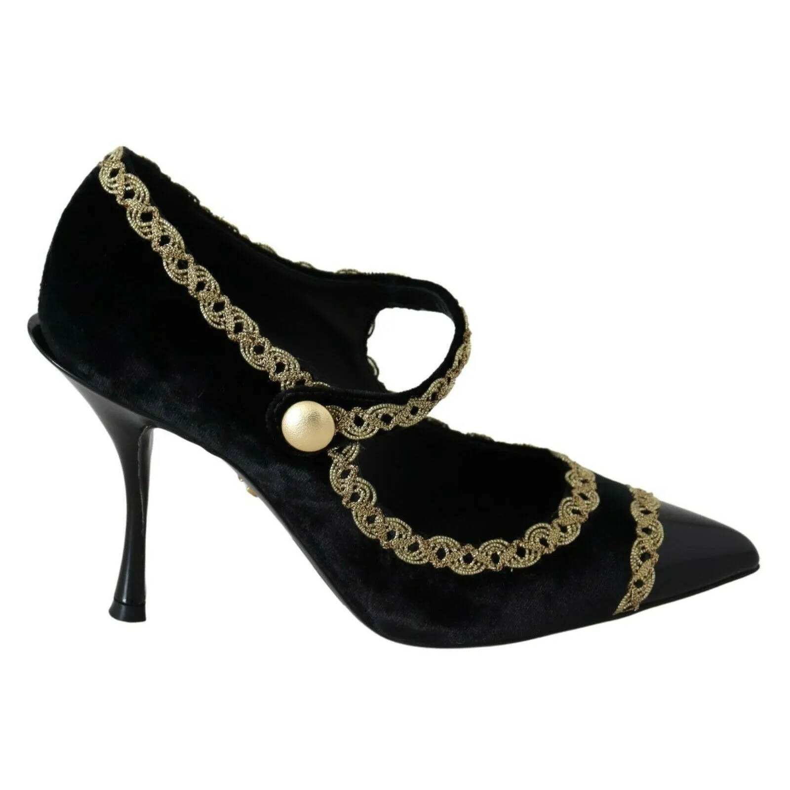 Dolce & Gabbana Elegant Gold-Embroidered Black Velvet Pumps