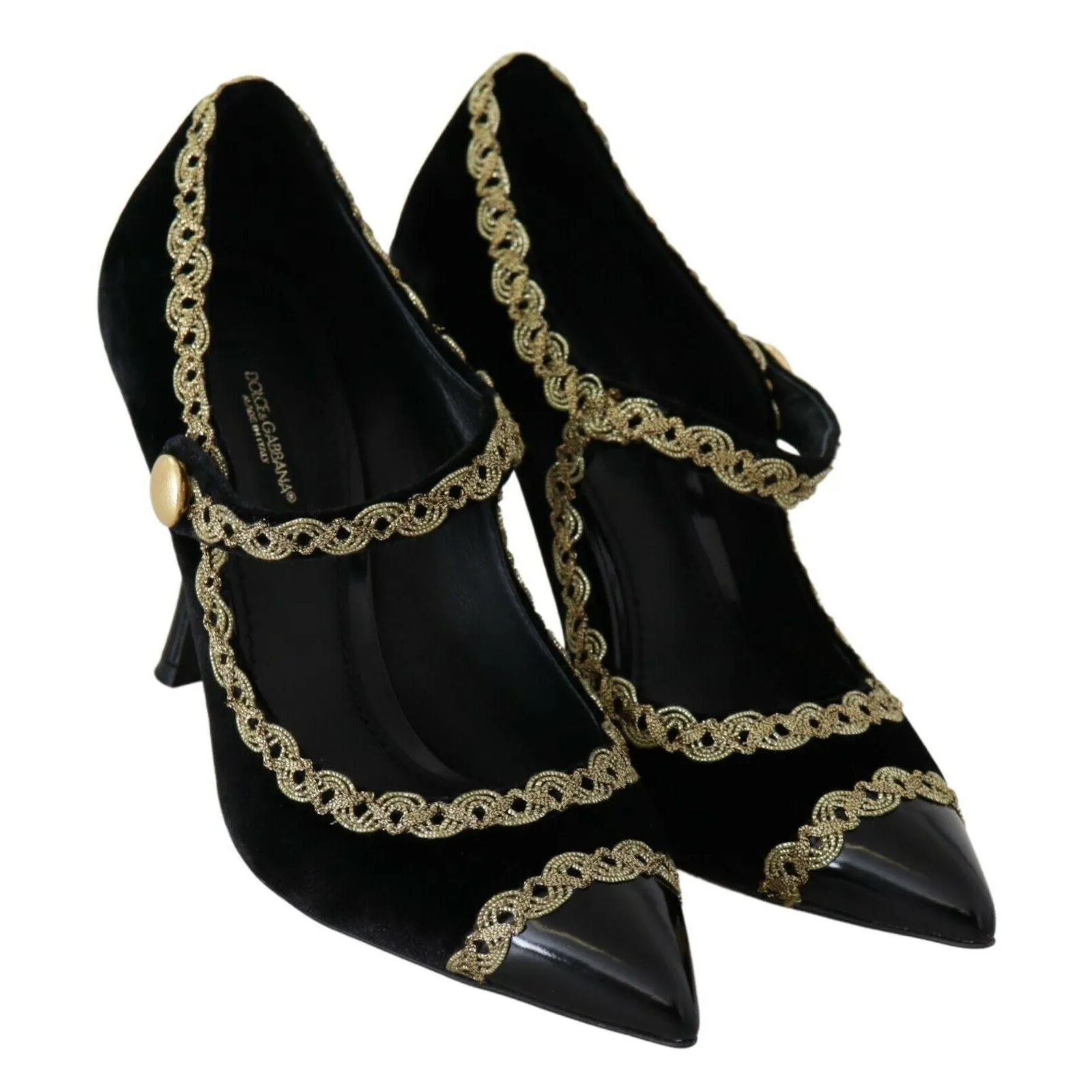 Dolce & Gabbana Elegant Gold-Embroidered Black Velvet Pumps