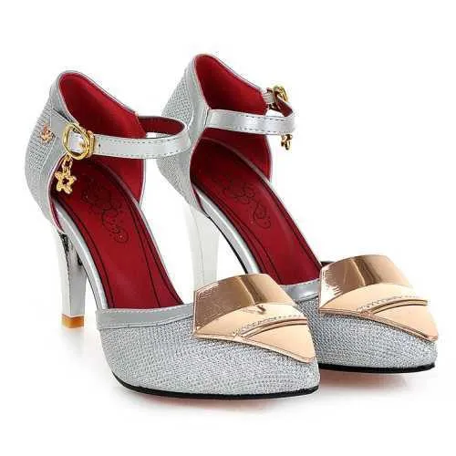 Elegant Female Shoes With Metal Decoration