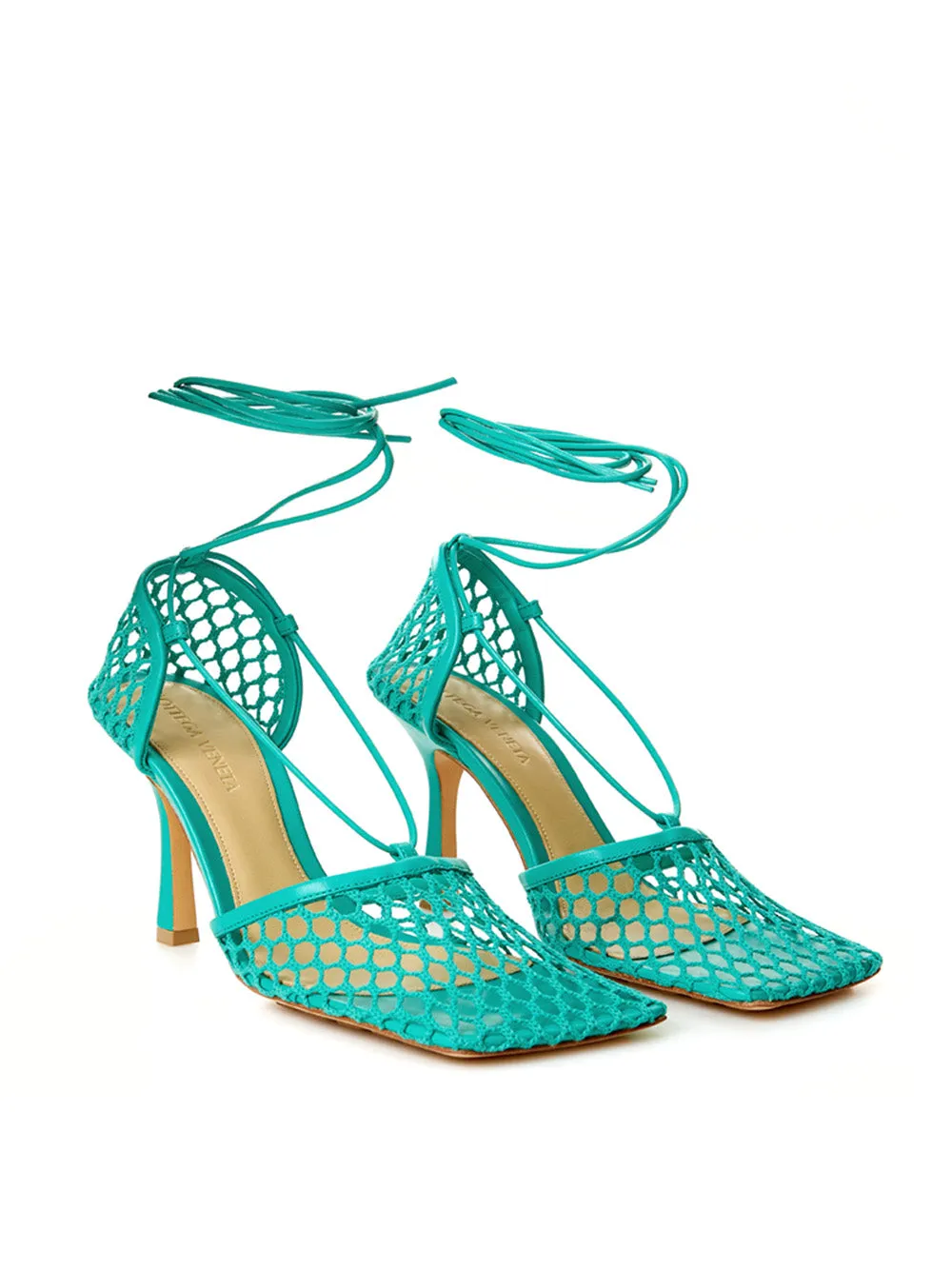 Elegant Green Stretch Leather-Trimmed Pumps