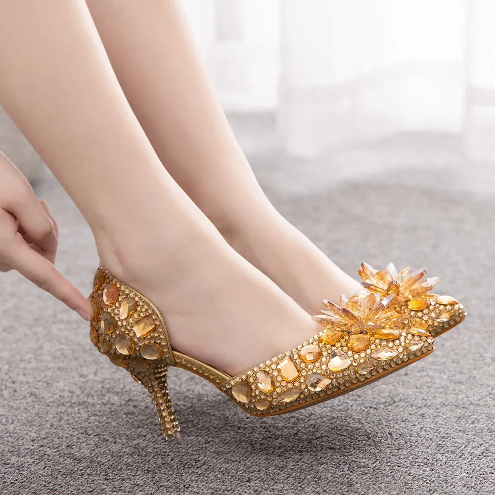 Fine-heeled Pointed Rhinestone Sandals