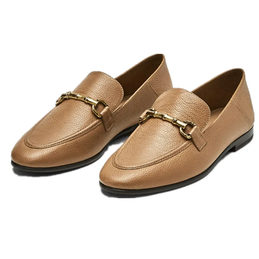 Jenny&Dave England Style Fashion Simple Gold Buckle Genuine Leather Sheep Soft Slip-On Loafers Women Summer Casual Flat Shoes