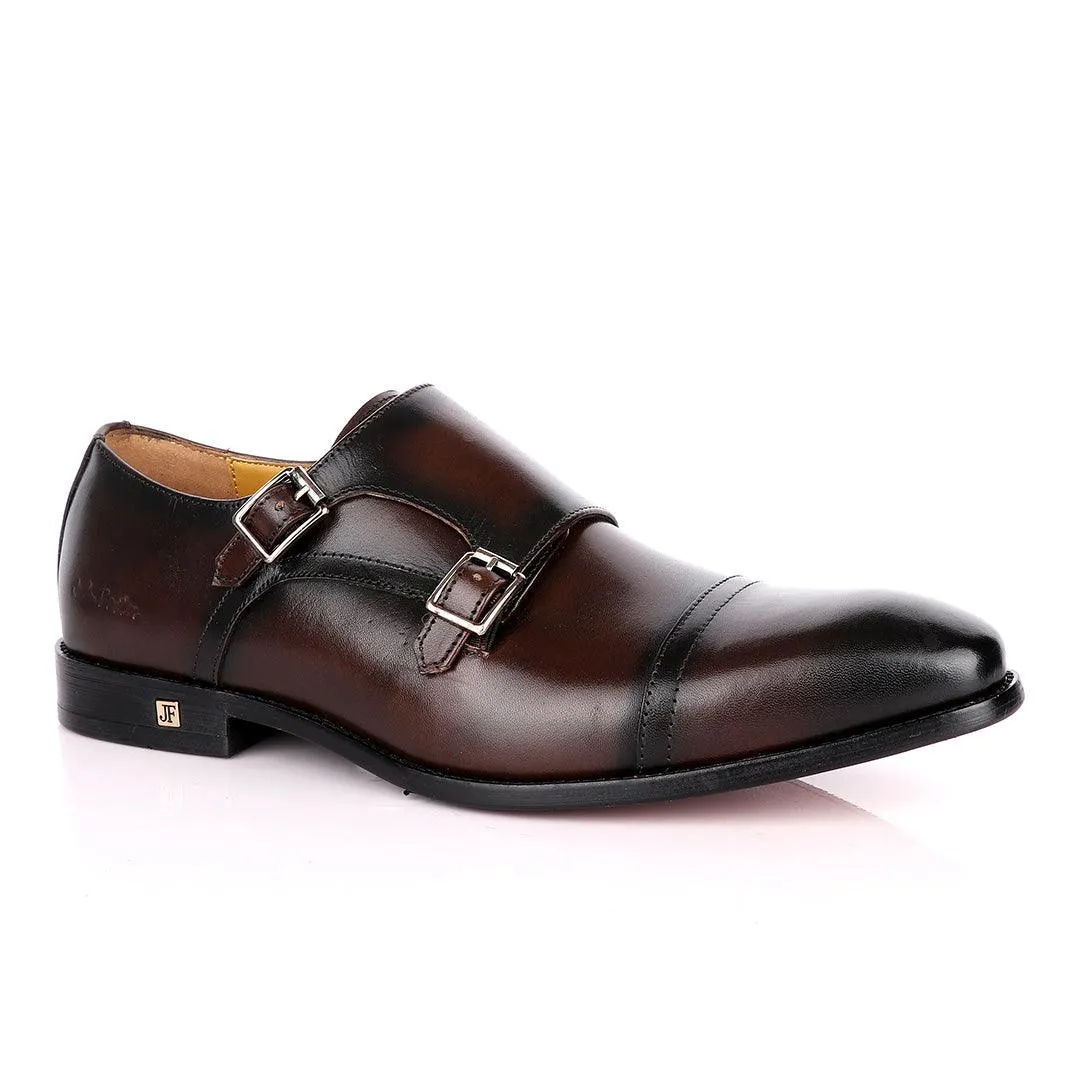 John Foster Double Monk Strap Coffee With Black Touch Leather Shoe