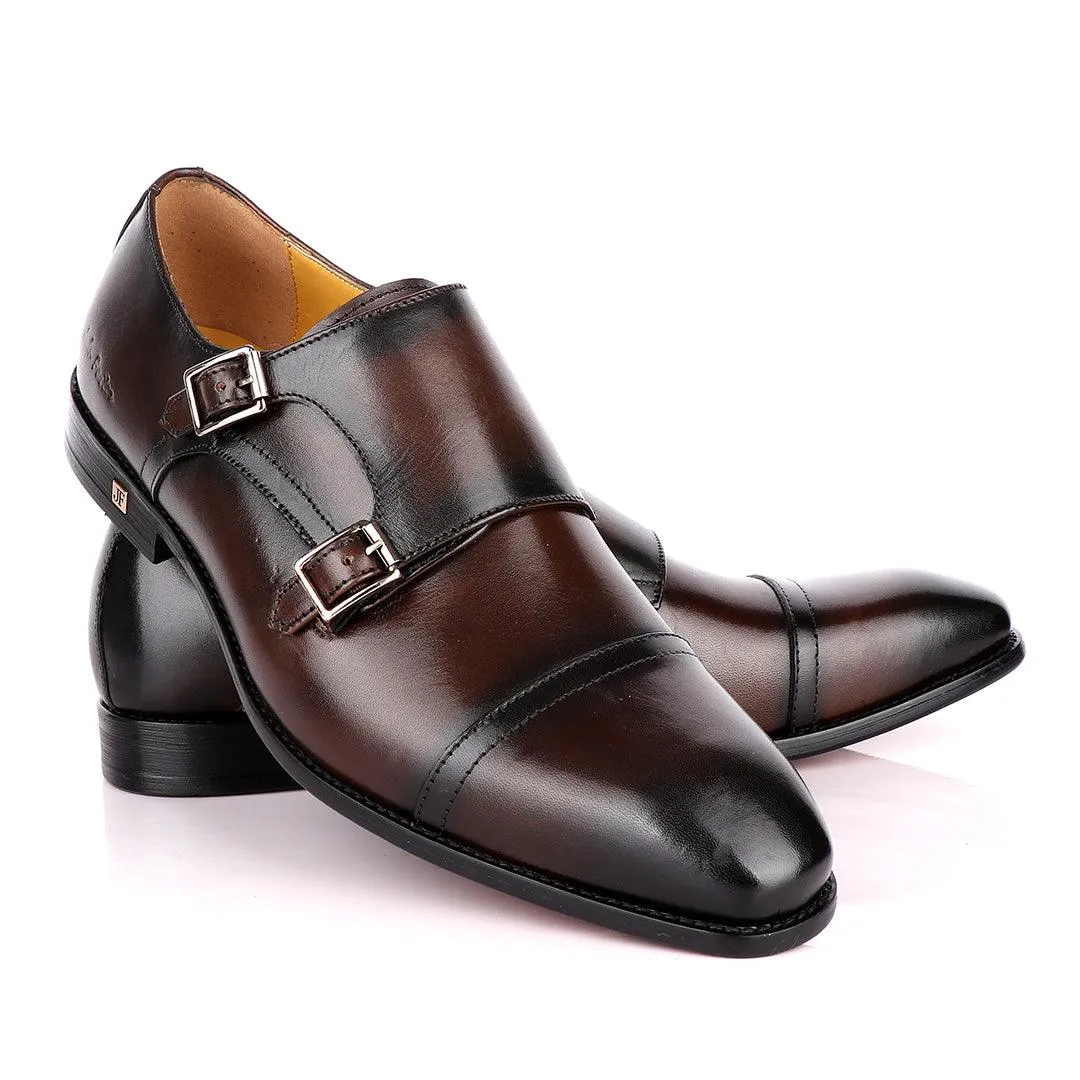 John Foster Double Monk Strap Coffee With Black Touch Leather Shoe