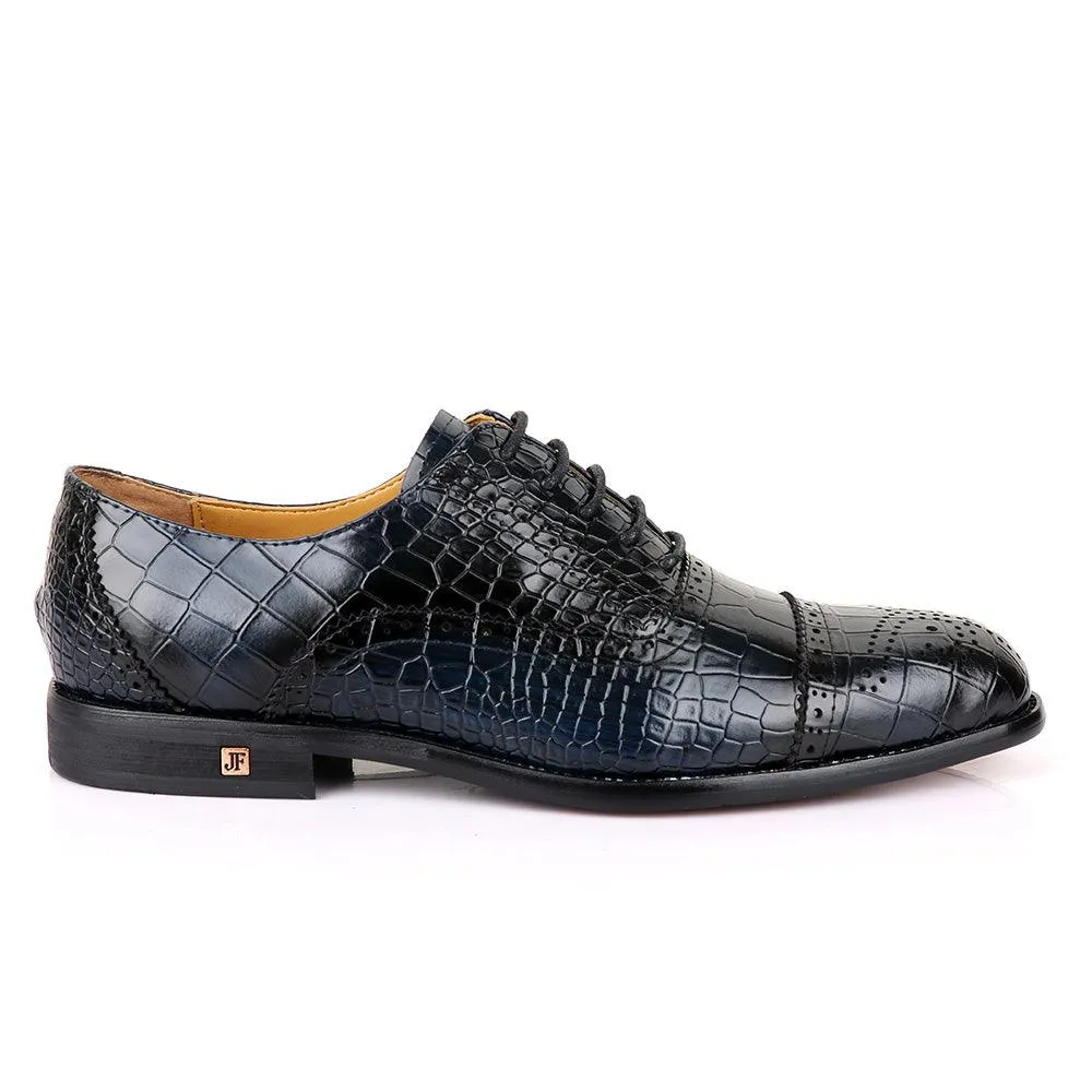 John Foster Oxford Croc Black And Blue Leather Shoe