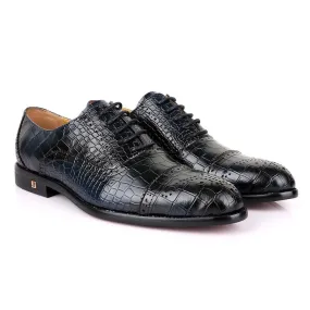 John Foster Oxford Croc Black And Blue Leather Shoe