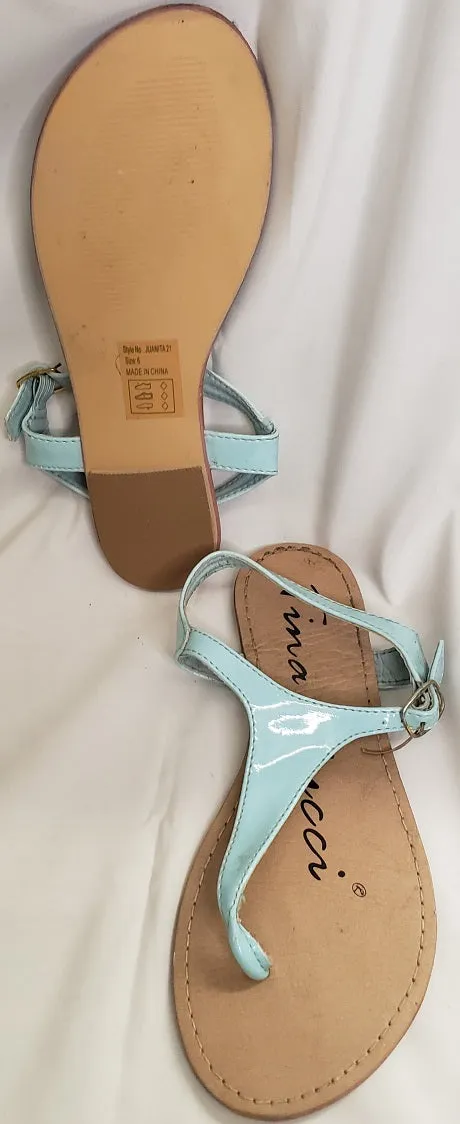 Laney -- Women's Thong Flat Sandal -- Light Blue Patent