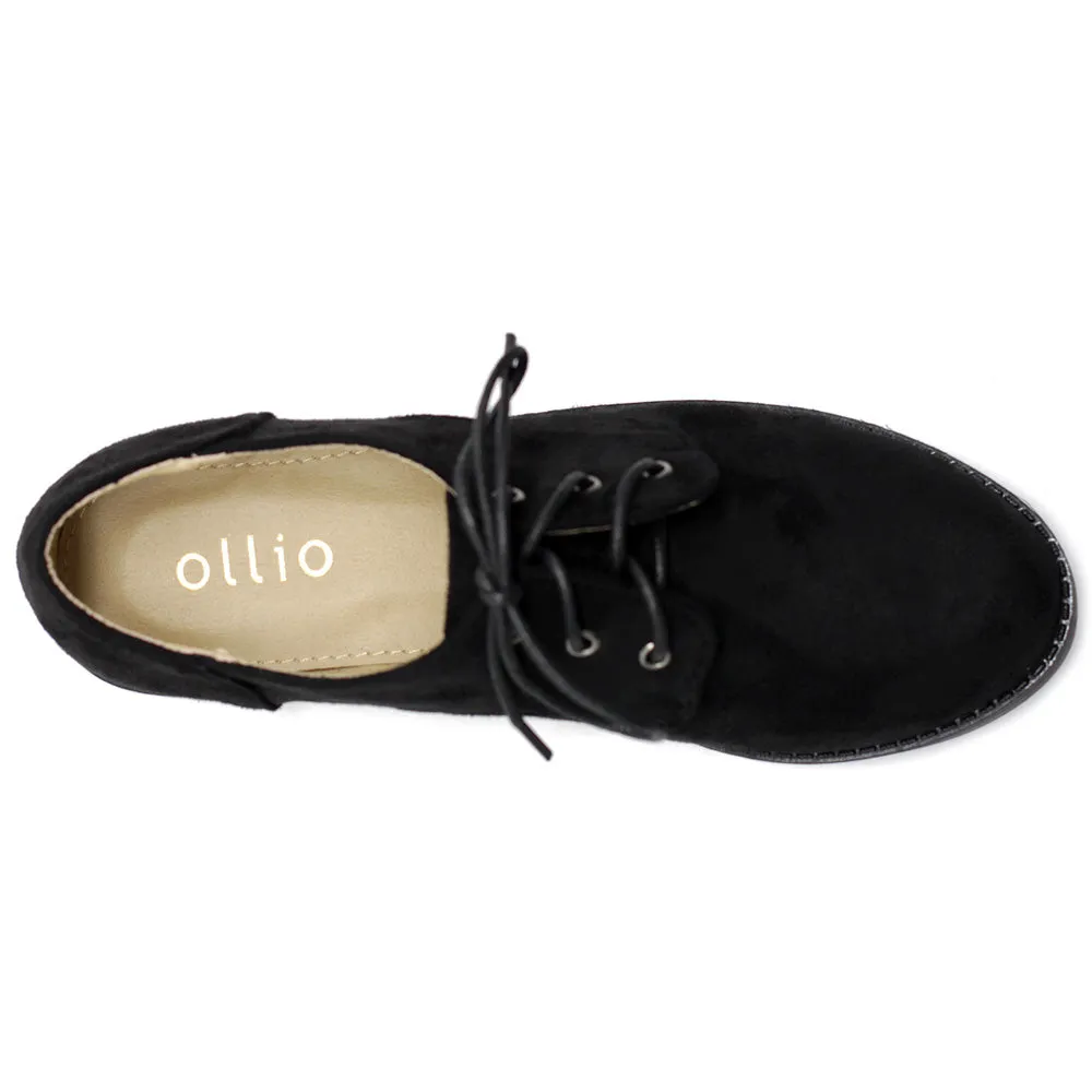 Ollio Women Classic Flat Shoe Lace Up Faux Suede Oxford