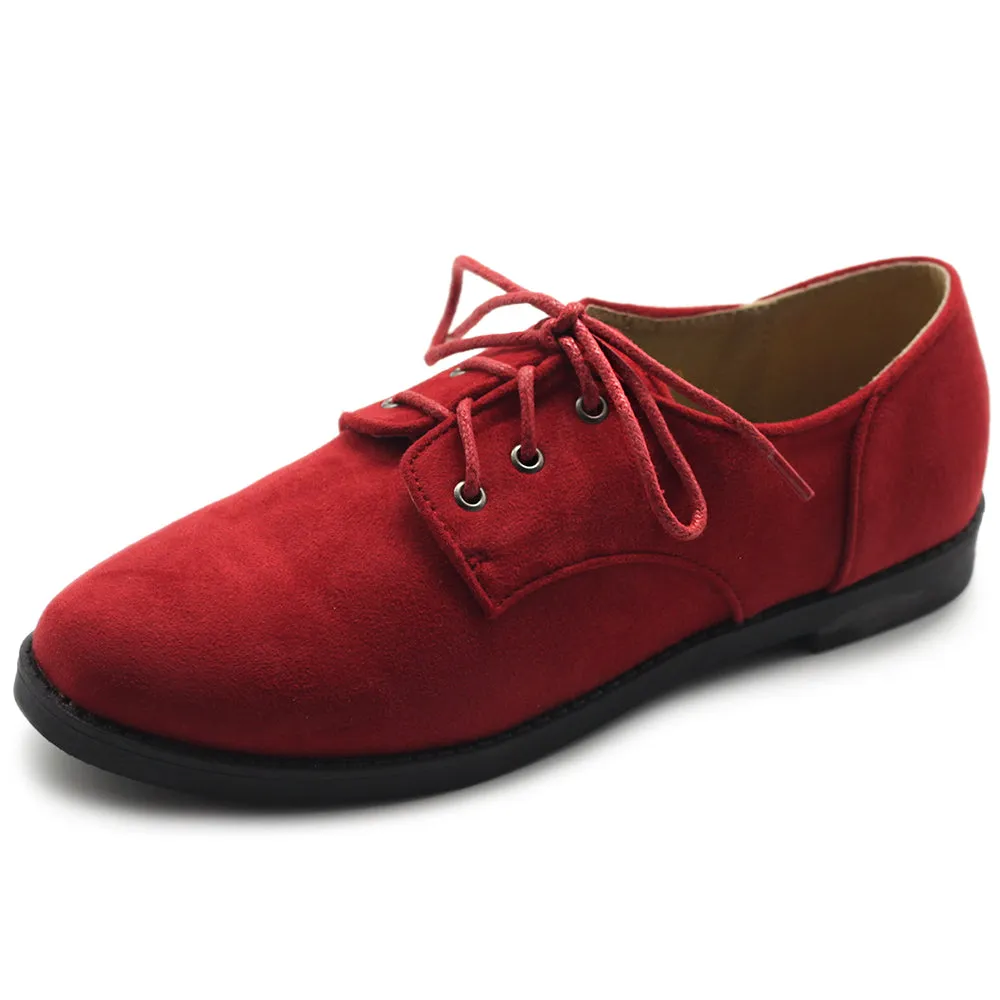 Ollio Women Classic Flat Shoe Lace Up Faux Suede Oxford