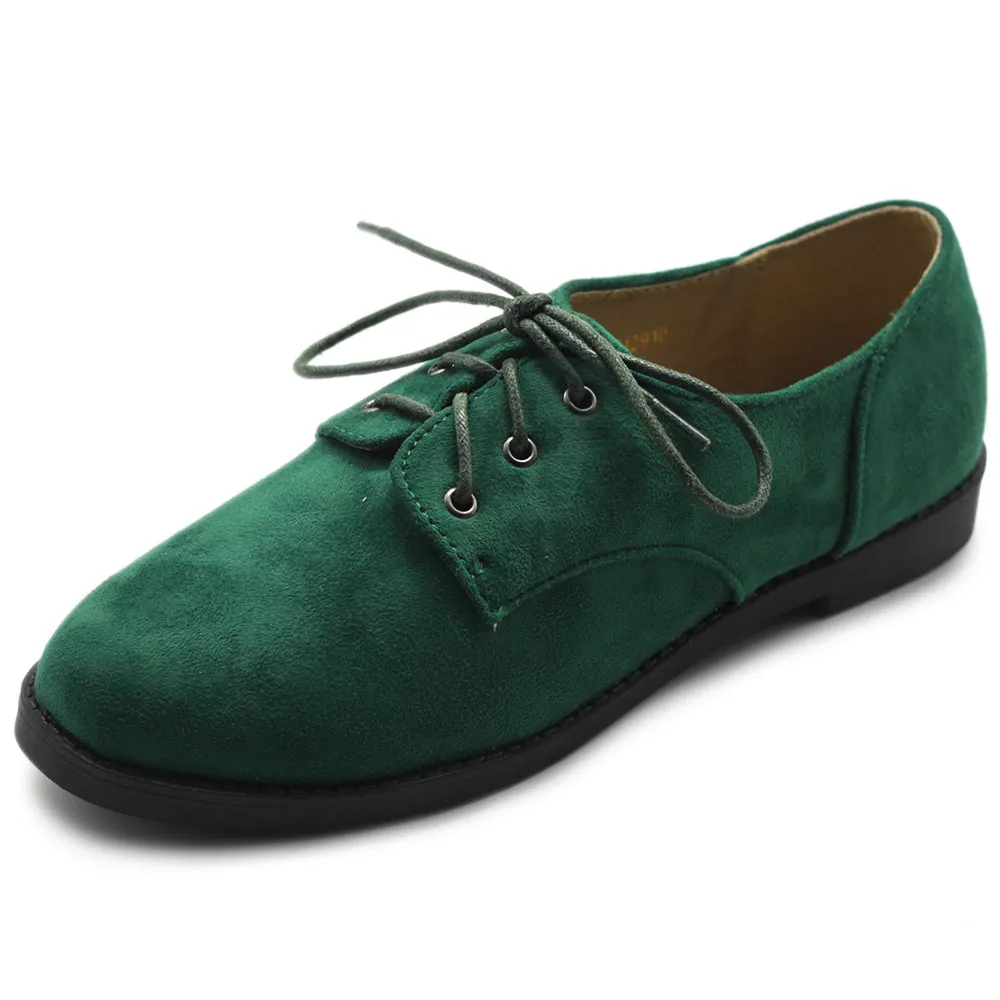 Ollio Women Classic Flat Shoe Lace Up Faux Suede Oxford