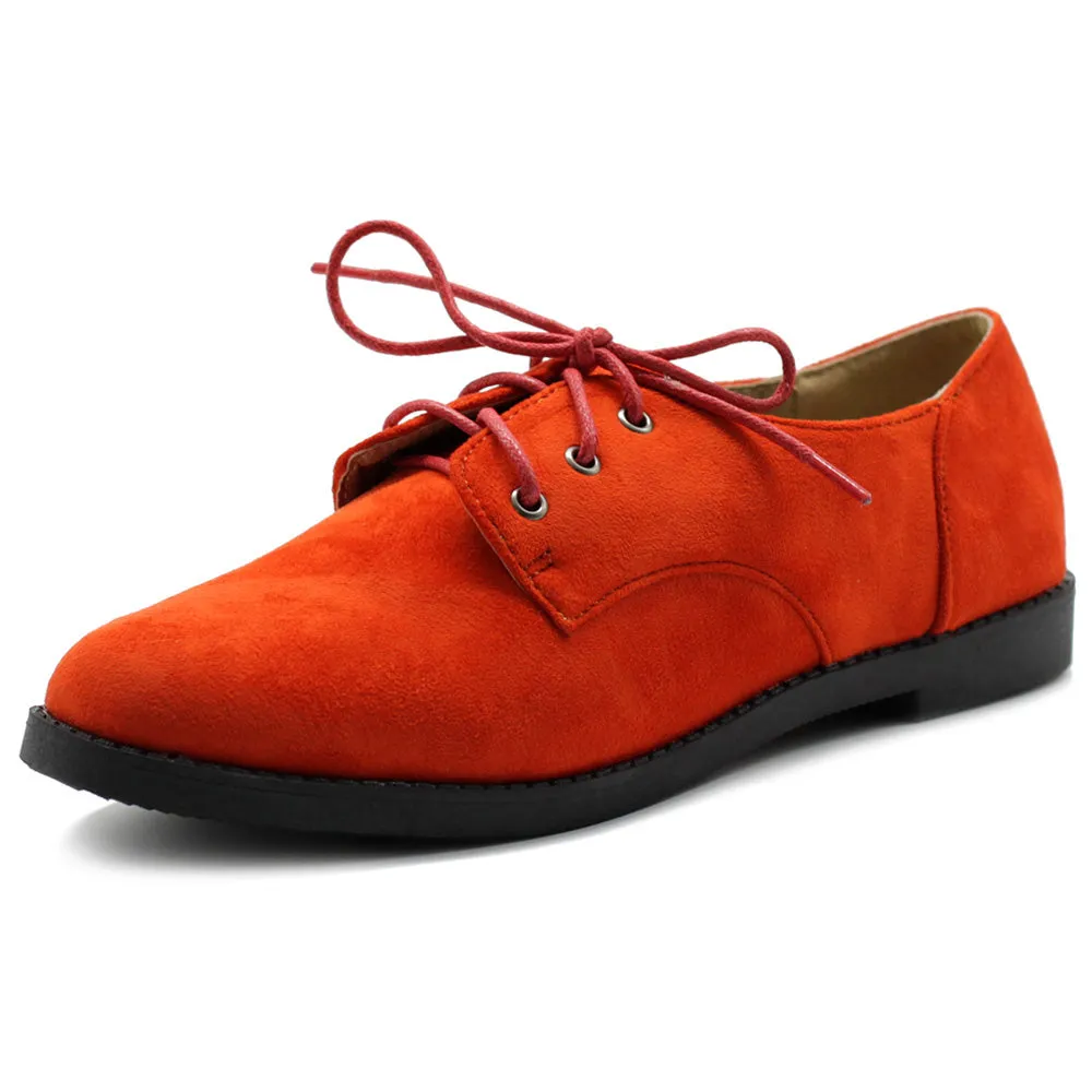 Ollio Women Classic Flat Shoe Lace Up Faux Suede Oxford