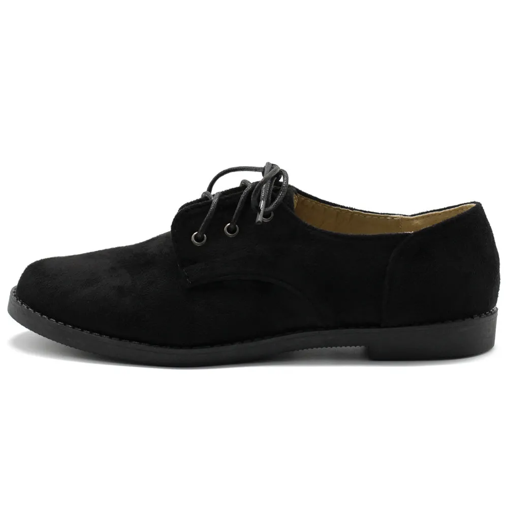 Ollio Women Classic Flat Shoe Lace Up Faux Suede Oxford