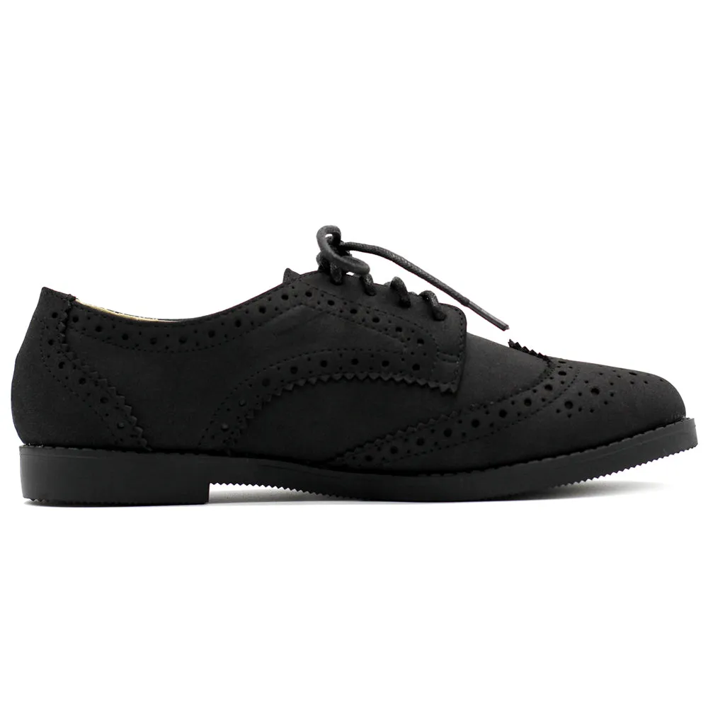 Ollio Women's Flat Shoe Wingtip Lace Up Faux Nubuck Oxford