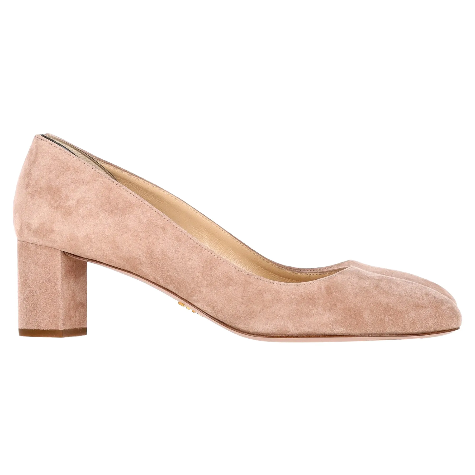 Prada Round Toe Pumps in Nude Suede