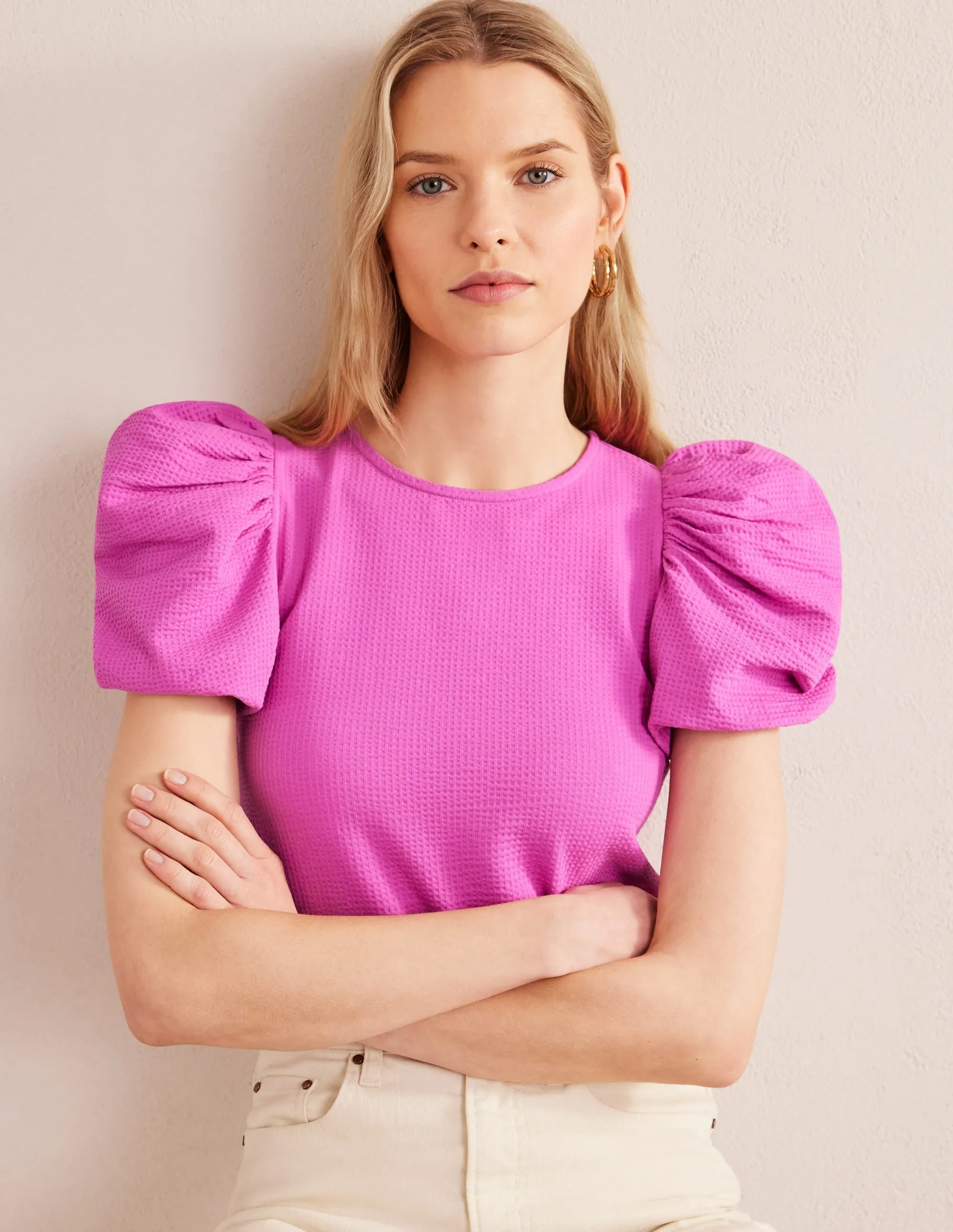 Puff Sleeve Jersey Top-Rose Violet