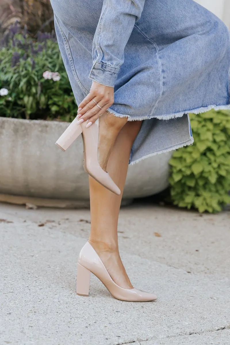 Shelly Nude Block Heel Pumps - FINAL SALE