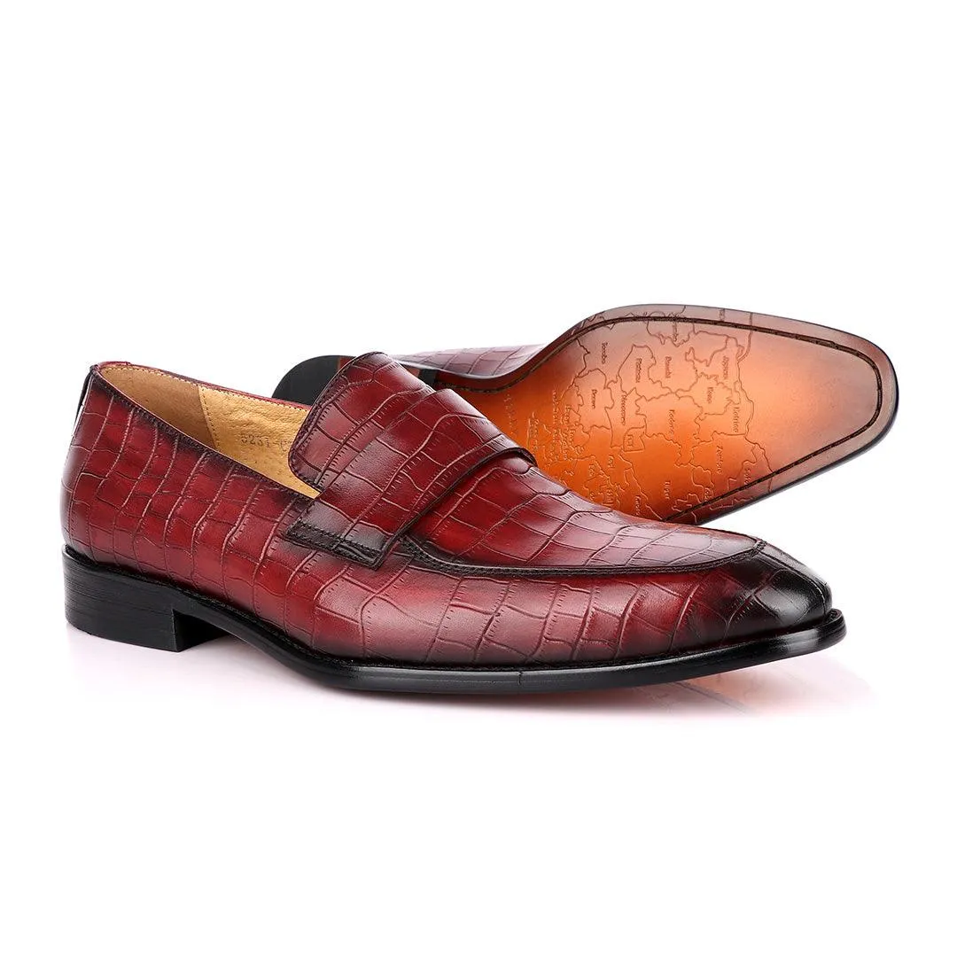 Terry Taylors Croc Leather Wine Slip On Shoe