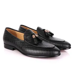 Terry Taylors Cross Patterned Black Double Tassel Formal Loafers