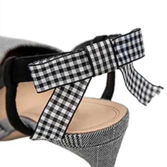 Women's Summer Plaid Heeled Elegant Pumps With Butterfly-Knot